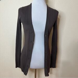 Vince taupe ribbed cardigan sweater SMALL